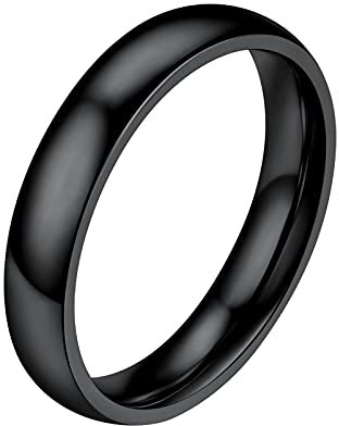 PROSTEEL Herren hochglanzpoliert Ring schwarz Größe 62 Hochzeit Verlobung Bandring 4mm breit Partnerring Trauring Finger Ring Modeschmuck Accessoire für Geburtstag
