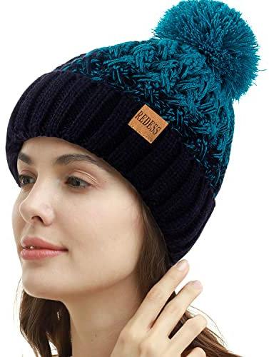 REDESS Cappello Invernale da Donna con Pompon con Pompon Cappelli Caldi Foderati in Pile, Berretto Incrociato in Maglia di Neve Spessa e Morbida per Le Signore