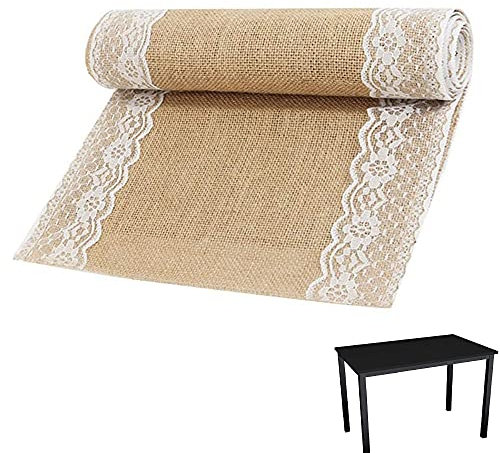 FDDU Tischdecke aus Sackleinen Spitze, Jute Tischläufer Spitze, Spitze Hessischen Tischband, Tischdecke aus Jute-Spitze Vintage, für Hochzeit Festival-Ereignis Tischdekoration (30 * 275 cm)