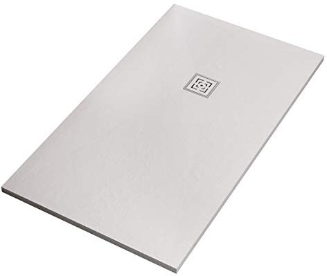 Luminosa ArredoBagno Piatto Doccia Mineralmarmo 80x160 - Effetto Pietra Antiscivolo con GELCOAT - Modello Roma Bianco - Griglia e piletta Incluse