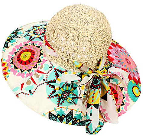 Femme Chapeau de Paille Pliable Chapeau de Soleil Large Bord UPF 50+ Chapeau de Panama Élégant Chic Capeline d'été Anti UV Casquette à Visière Fibre Fraîche Respirant pour Plage Voyage Vacances