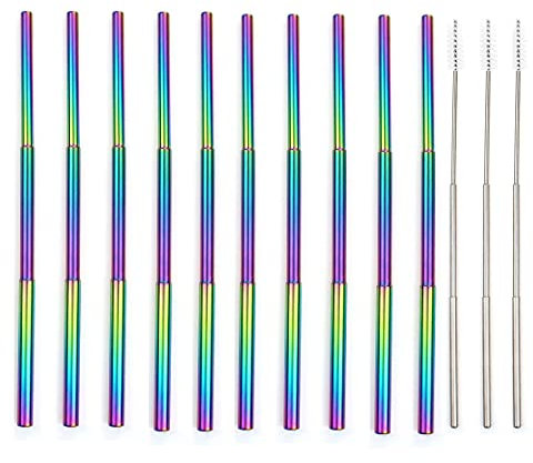 Sparrow Angel Paille INOX 10set Portable en Acier Inoxydable Paille de Boisson télescopique pour Les Voyages réutilisables de Paille en métal Pliable avec étui et Brosse (Color : Rainbow 10pcs)
