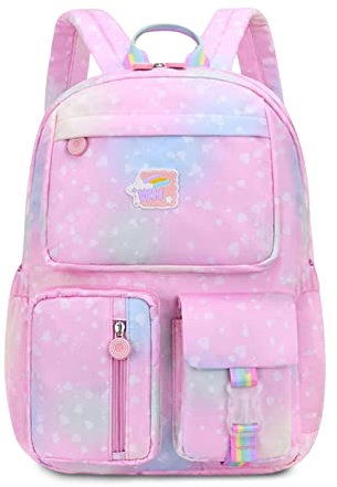 FANDARE Sac à Dos Enfant Sacs Scolaires Filles Garçons Cartables Scolaires Sac d'école Sacs Scolaires pour Étudiant Outdoor Voyage école Daypacks Imperméable Polyester Galaxie Rose L