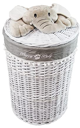Wäschekorb Wäschetonnen Wäschetruhe Weide weiß hellgrau Elefant D.32 H.48