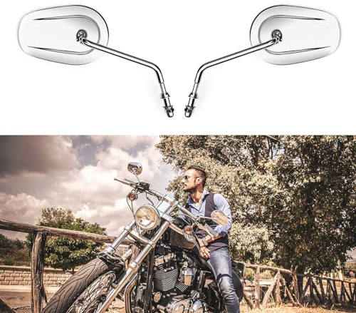 WTZMOTO Motorrad Seitenspiegel, M8 Chrom Motorrad Rückspiegel für Sportster 1200 XL883 Kompatibel mit Harley Davidson Road King, Dyna Softail Road Glide (Chrom-Silber)