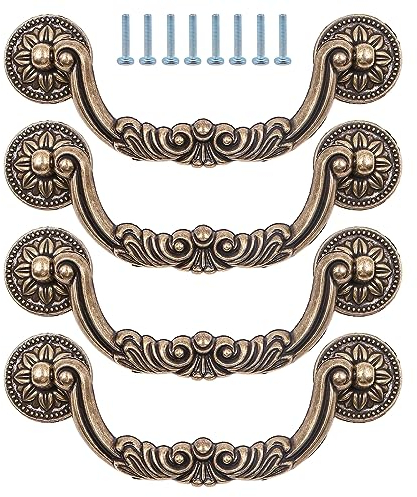 ZONADAH Set of 4 Vintage Cabinet Handles, Hole Distance 128mm, Antique Bronze Color Round Cabinet Pull Handles, Furniture Drawer Cabinet Copper Cup Drawer Handles for Cupboard Wardrobe Dressers