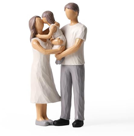 OTANG Family of 3 Figurines, Daughter Kissing Her Mother Hand-Painted Figures Gifts for Parents or Daughter, Family Sculpture for Shelf Decor Desktop Home Bedroom Living Room Decoration