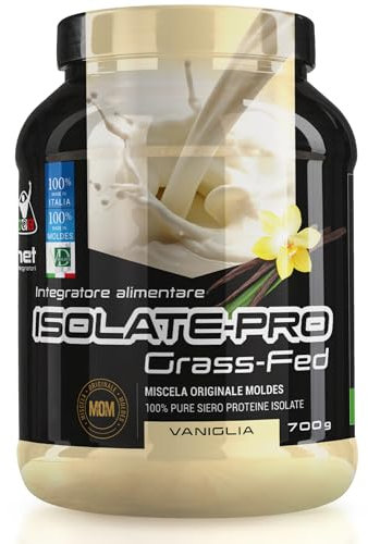 NET Integratori ISOLATE PRO Grass Fed - 700g Vaniglia - Proteine Isolate Con EAA Aminoacidi Essenziali e BCAA - Massimizza La Sintesi Proteica e La Crescita Muscolare