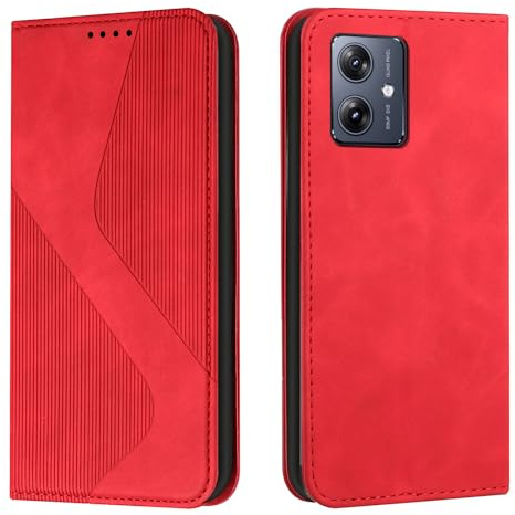 Mo-Somnus Kompatibel mit Motorola Moto G14 Hülle, Schutzhülle Moto G14, Magnet PU Leder Tasche Handyhülle Moto G14, Klappbar Motorola G14 Brieftasche Klapphülle (Rot)