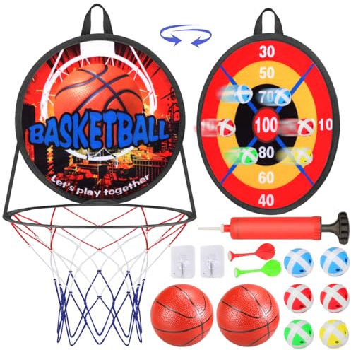 Basketballkorb für Zimmer,Dartscheibe Kinder Dart Mit 2 Ball,1 Pumpe,6 klebrigen Bällen,2 Darts Indoor/Outdoor Sport Fun Party Game,Spielzeug für 3-14 Jahren Jungen Mädchen Rot (Rot)