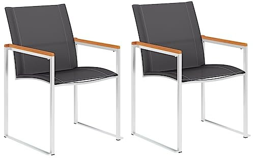 Sun Garden,campingstuhl hochlehner,hochlehner gartenstuhl,Gartenstühle 2 STK. Textilene and Edelstahl Grauauflagen, Kissen & Polster,gartenstuhl Metall,hochlehner auflagen,