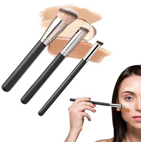 Zeayebsr Pinceau Fond De Teint Fluide, 3 PCS Pinceau Anti Cerne, Pinceaux Maquillages pour Le Teint, Parfait pour n'importe Quel Look, Fonctionne avec du Liquide, du Vernis De La Sculpture