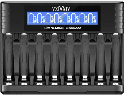 VXIVXIV Ni-MH AAA AA Chargeur de Batterie, 8 Slots Ni-MH Chargeur de Batterie Ni-MH AA Chargeur AAA Chargeur de Batterie pour 1.2V Ni-MH Ni-CD AA AAA Batterie