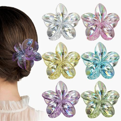 6 Pezzi Pinze per Capelli Donna Fiori Clip Grande,Fermaglio Capelli Donna Antiscivolo Pinze per Capelli,Forte Tenuta,Mollettone per Capelli Fiori in Plastic per Ragazze Capelli Spessi e Sottili