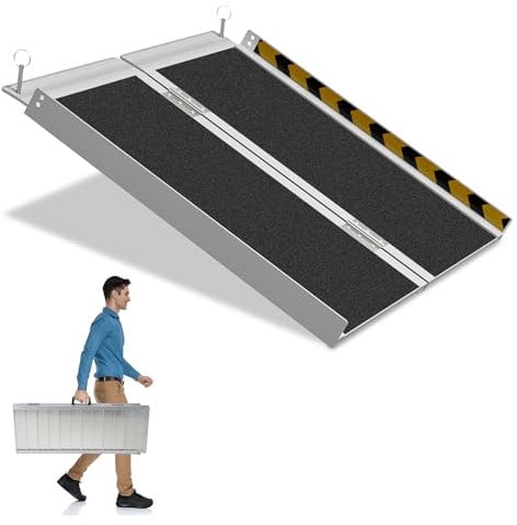 Herrselsam 91x73cm Rollstuhlrampe Belastbar bis 270KG Rollstuhlrampe mit Rutschfester Oberfläche Tragbare Rollstuhlrampe Rollstuhlklapprampe für Zuhause Stufen Treppen Türöffnung