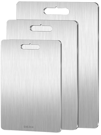 Stainless Steel Chopping Board Set,3 Pieces Titaniums Chopping Boards Large Cutting Boards,Meat Chopping Board Sets,Cutting Board Serving Tray for Meat,Cheese,Vegetable,Kitchen Tools