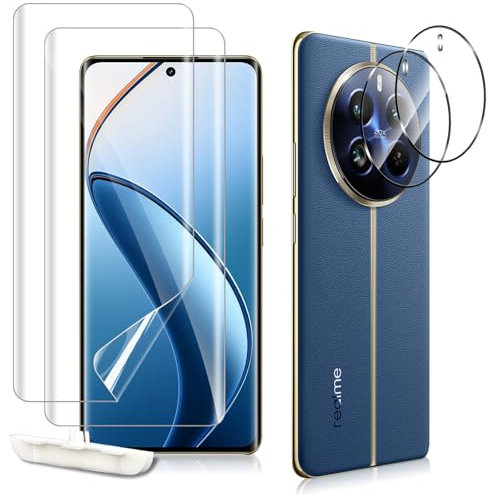 MokaZii Protector de Pantalla para Realme 12 pro plus, [2+2 Piezas] Protector Film + Cristal Templado Protect Lente Cámara, 9H Dureza, Anti Arañazos TPU Protect de Pantalla Realme 12 pro plus