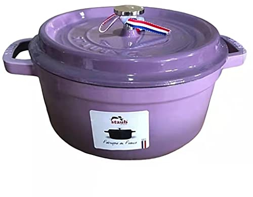 QTANZIQI Marmite en Fonte avec Couvercle - Cocotte émaillée antiadhésive allant au Four - Cocotte Ronde en Fonte - Faitouts en Fonte émaillée avec Couvercle Violet 24 cm