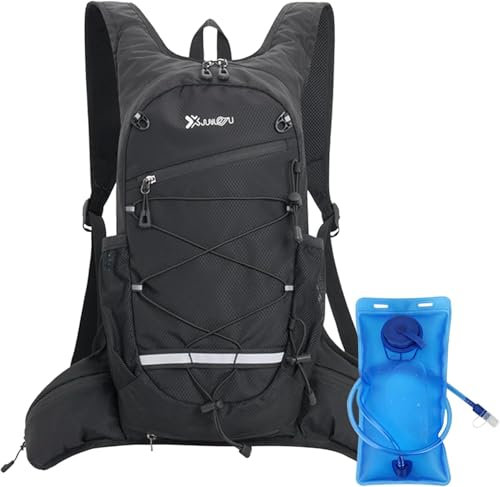 SANEIYA Leichter, atmungsaktiver Fahrradrucksack, faltbarer Lauf-Tagesrucksack, geeignet für Marathon, Trailrunning, Klettern, Wandern, Radfahren, Schwarz , M