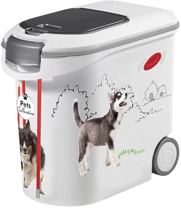 PALUPLUS Contenitore per Crocchette per Cani, misura 28x50x43 cm, Porta crocchette con Coperchio e Ruote, Chiusura Ermetica Antiodore, per Cibo Secco, Capacità 35 Litri -430C (12 kg)