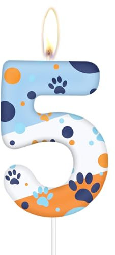 Colored Dog Claw Birthday Candles,Colored Animal 5th Cake Decorations,Number 5 Pet Claw Theme Party Decoration Topper,Birthday Decorations for Boys Girls,Pet Party Decoration Supplies