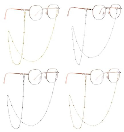 BQRKOTM 4 Pièces Chaînes de Lunettes, Cordon Lunettes, Lanière de Lunettes, Elégant Porte-Lunettes, Soleil Sangle de Lunettes avec perles en cristal métallique, Masque Cordon de Retenue pour Lunettes