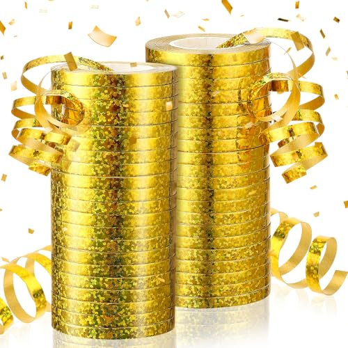 Xialvyu 24 Rollen Luftschlangen, 10m Metallic Gold Glitzernden Satinband, Kindergeburtstag Party Deko für Geburtstag, Hochzeit,Karneval