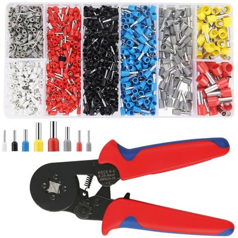 MOUMOUTEN Aderendhülsen-Crimpwerkzeug-Set, Aderendhülsen-Crimper AWG 23–7 (0,25–10 mm²) mit 1200 Stück Aderendhülsenverbindern