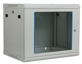 Koscom Connect Netzwerkschrank I Serverschrank 19 Zoll I Wandmontage I 450 mm Tiefe I 600 x 450 x 503 mm I voll montiert I abschließbare Glastür I Traglast 100 kg (Grau - 45cm, 9HE)
