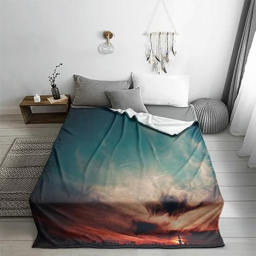 Kuscheldecke Grüne Orange Wolken Kuscheldecke Flauschig Weich Decke Wolldecken für Couch Indoor Freien Fleecedecke Camping Flauschige Decke Waschbar Felldecke 75x100 cm