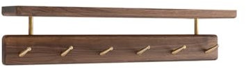 TUOJINRUIDA Wall Mounted Coat Rack with Shelf Handcrafted Solid Wood and 100% Pure Copper Hooks Black Walnut Space Saving Wall Hooks for Home Entryway Mudroom, and Office (46cm 6 Hooks)