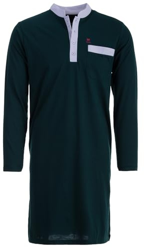 Henry Terre Nachthemd Herren Langarm - Stehkragen Unifarben Brusttasche Knopfleiste Größe M-3XL