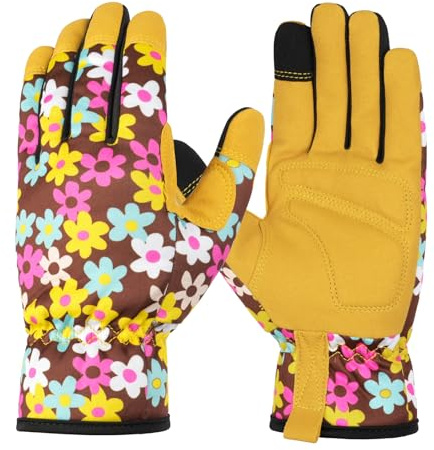 Ainiv Gartenhandschuhe Dornenfest Rosenhandschuhe | Damen Gartenhandschuhe mit Touchscreen, Frauen Gartenhandschuhe für Hof, Reinigung, Gartenarbeit, Pflücken, Pflanzen-Gelb