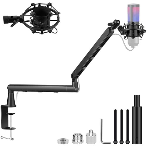 CAHAYA Soporte Brazo Micrófono Mesa - Ajuste Multidireccional Plegable Metal Capacidad de Carga 2500g para Podcasting y Streaming