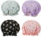 ElevateTech 4Pcs Shower Cap for Women, Double Waterproof Elastic Hair Hat Reusable Printed Adjustable Shower Cap Satin Lined (Pink Black Green Purple)