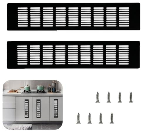 2 Pcs 50mm X 300mm Kitchen Plinth Vent, Ventilation Grill, Black Air Vent, Ventilation Grilles, Black Vent Cover, Durable Ventilation Grill For Cabinet, Appliance, Furniture Airflow(With Screws)