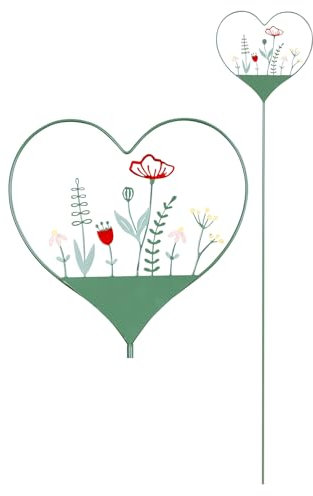 Stele Herz Schild H100cm Grün Metallschild Frühling Wiese Garten-Deko Gartenstele Deko Frühlingsdekoration Gartenstecker