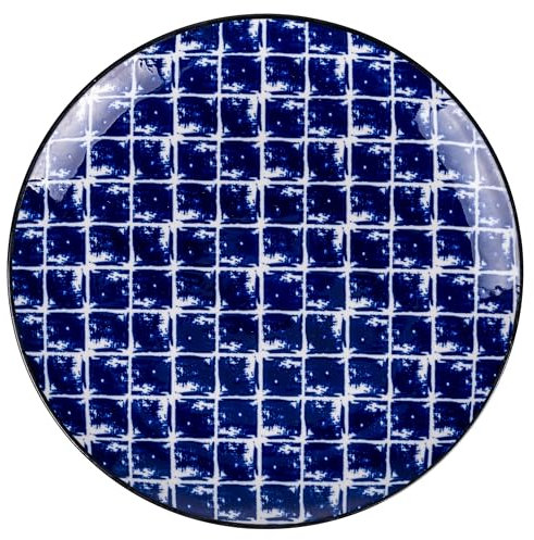 Villa d'Este Home Tivoli 1996 Confusion Flacher Teller aus Steingut, geometrisches Dekor, 6 Stück