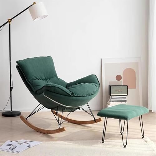 Generisch Moderner Terrassenschaukelstuhl mit Fußhocker, bequemer Sofasessel für Balkon, Schlafzimmer im Innenbereich, ergonomischer Loungesessel (grün)