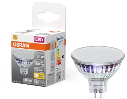 OSRAM Lampada spot LED Star MR16 5,3W 827, bianco caldo 2700K, GU5.3, 120°, 630 lm, bassa tensione, senza tempo di riscaldamento,6-Pack