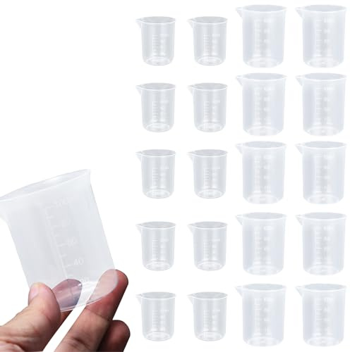 20Pcs Small Measuring Jug, 100ml Transparent Measuring Cups Graduat Beaker Plastic Liquid Measure Jugs（100ml+50ml）