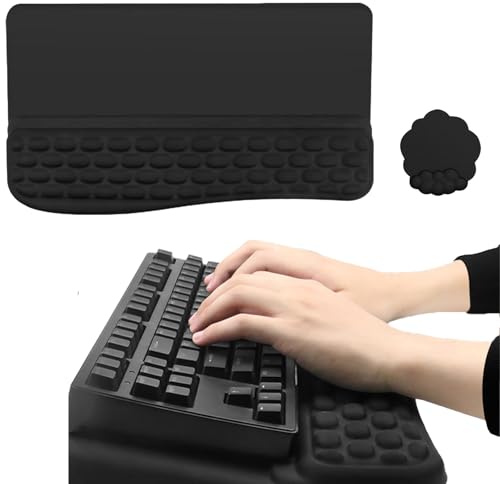 Fesatccoz Memory Foam Keyboard Wrist Rest Support with Stand and Mouse Pad, Keyboard Riser with 2 Angles, Desk Wrist Support for Typing