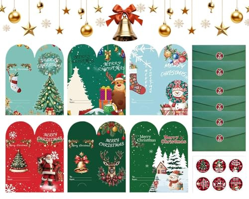 Weihnachtsgrußkarten 6 Stück Mit Verschiedenen Aufklebern