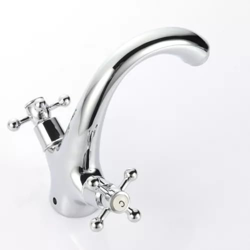 Wasserhahn, Silbrig Doppelhebel Waschtischarmatur, Retro Bad Waschbecken, mit 2 Schläuche, Badarmatur Zweigriffmischer Armatur Für Bad Küche Chrome Messing