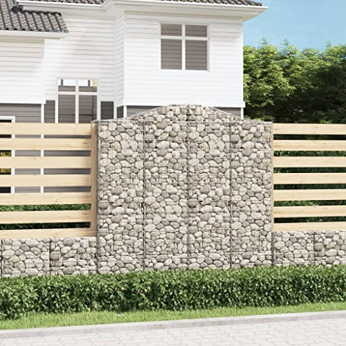 Mokuyary Gabione mit Hochbogen 200x50x200/220 cm Verzinktes Eisen Steinkorb aus Metall,Steinmauer als Gartenzaun, Gabionengitter als Sichtschutz