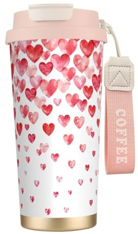 LHBZXMKJ Falling Red Hearts Print Travel Coffee Mug Insulated cup 16.9 oz Stainless Steel Cup for Camping,Office,Home