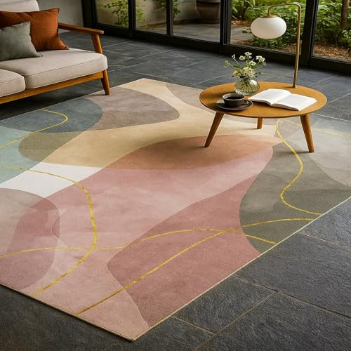 Tapis de décoration,200 x 300 cm, Rose Moderne, Vert Sauge, crème, Gris, Orange, Jaune, Tapis de Salon Chambre Vintage Salle à Manger Bureau,Rug for Living Room