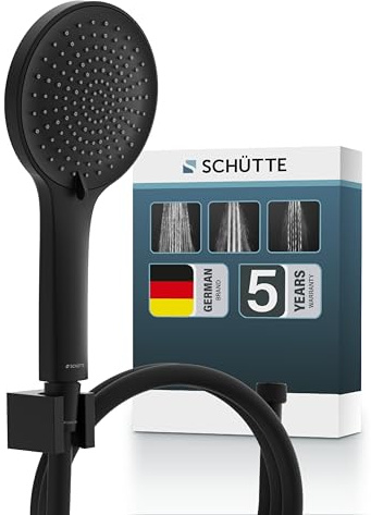 Schütte RAVEN Pommeau de douche avec tuyau, Kit de douche, Noir, 3 Jets | Colonne de douche noir, flexible de douche avec pommeau, inox, anti-calcaire, support réglable, Kit De Douchette À Main