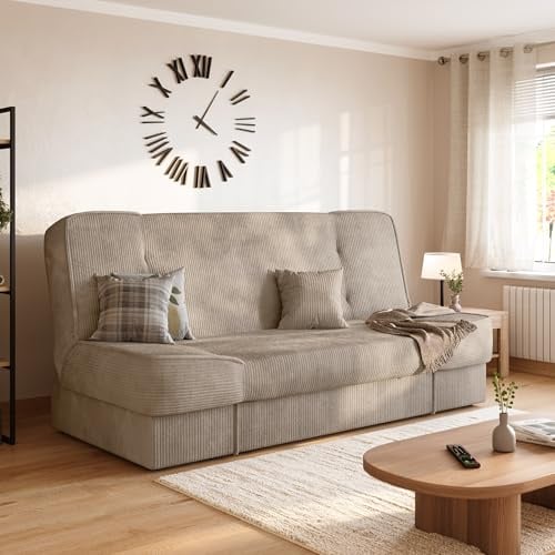 BROMARKT Schlafsofa mit Bettkasten und Schlaffunktion 190x115cm Beige | Sofabett mit 1 Kissen Stauraum Klappbare Schlafcouch Couch Sofa für Wohnzimmer Wohnlandschaft Sofabed Klappcouch TOLIA