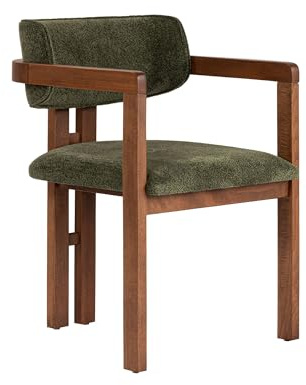 Moderner grüner Stuhl mit Holzbeinen in Walnuss, 54 x 76 x 54 cm | 100% Buchenholzrahmen, leicht zu reinigendes Polyester-Chenille-Gewebe | bequemer 5 cm Schaumstoffsitz, perfekt für Zuhause & Büro